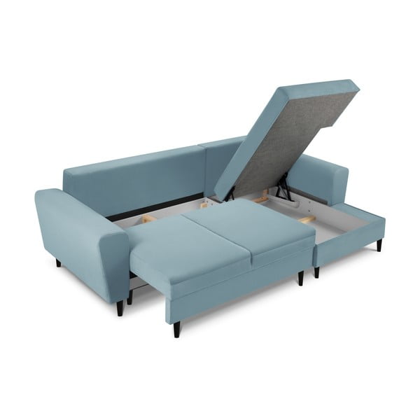 Divano angolare azzurro allungabile e con contenitore (con penisola a destra/con chaise lounge) con rivestimento in velluto a coste Kyoto – Cosmopolitan Design-image-3