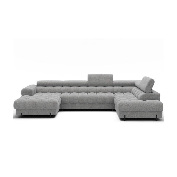 Divano angolare grigio allungabile (con penisola a destra/a U) con rivestimento in bouclé Feraria – ELTAP