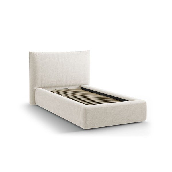Letto singolo imbottito color crema con contenitore con rete inclusa 90x200 cm Kaelle – Micadoni -image-2