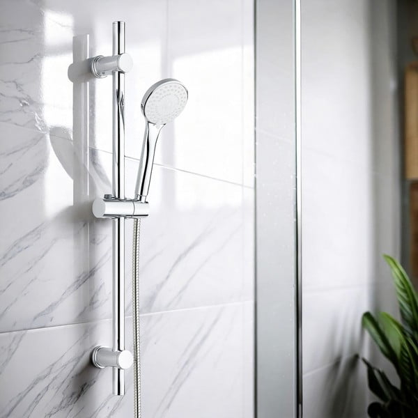 Set per doccia color argento lucido in acciaio inox con doccetta/con supporto scorrevole 70 cm Uno – Allstar-image-1