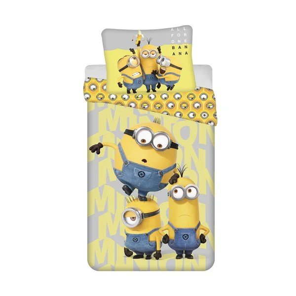 Set copripiumino e federa da bambini giallo/grigio in cotone per letto singolo 140x200 cm Mimoni All for One – Jerry Fabrics