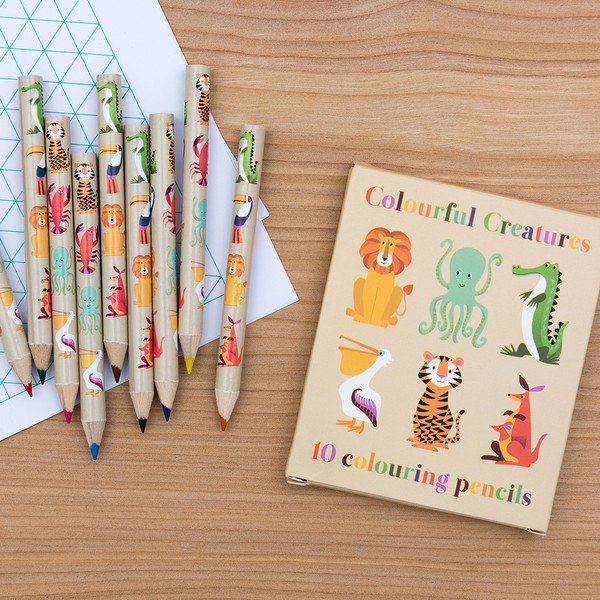 Set di 10 pastelli in astuccio con animali Colourful Creatures - Rex London-image-1