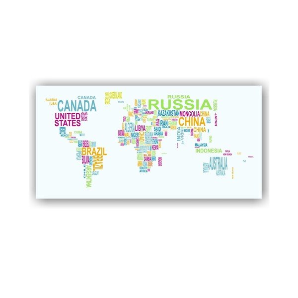 Mappa murale del mondo su tela Text World, 80 x 160 cm - Tomasucci