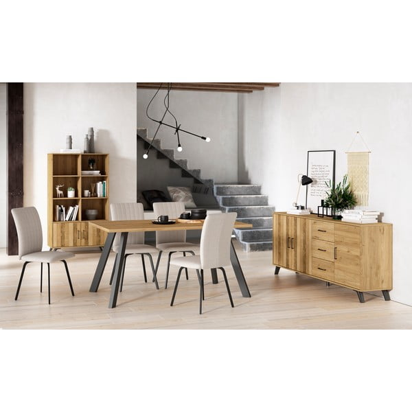 Libreria in rovere decorato in colore naturale 92x160 cm Nordic - Marckeric-image-4