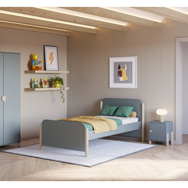 Comodino per bambini verde polveroso in pino massiccio Enola – Marckeric-image-1