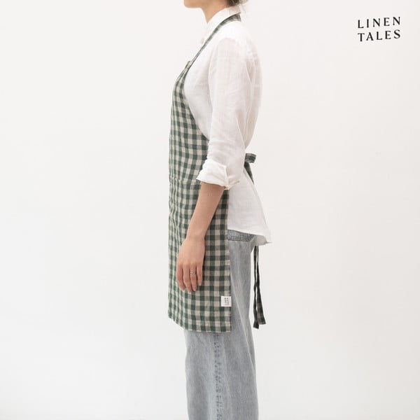 Grembiule in lino Forest Green Gingham – Linen Tales-image-2