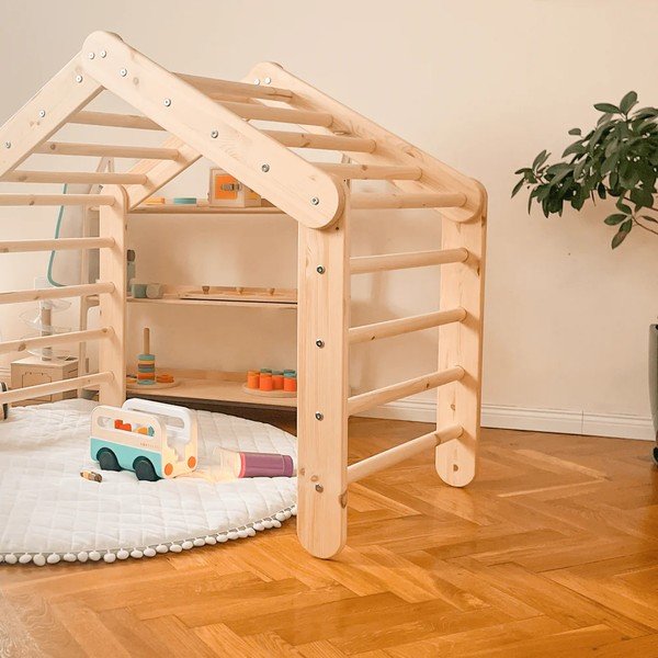 Pikler triangolo montessori di colore naturale in pino massiccio 112x61x94 cm Montessori – Meowbaby-image-1