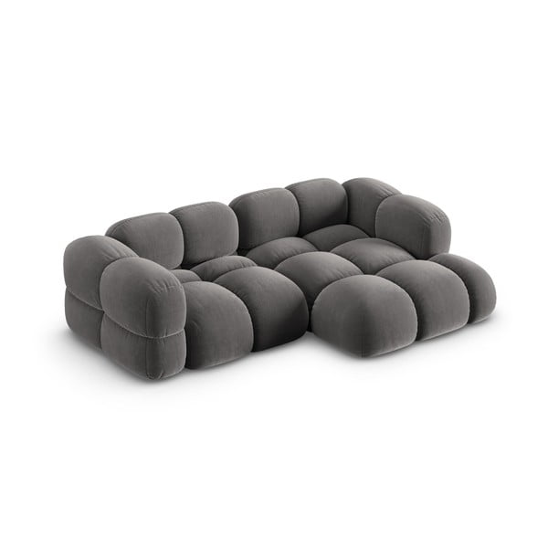 Divano angolare grigio (con penisola a destra/con chaise lounge) con rivestimento in velluto Loretto – Cosmopolitan Design-image-3