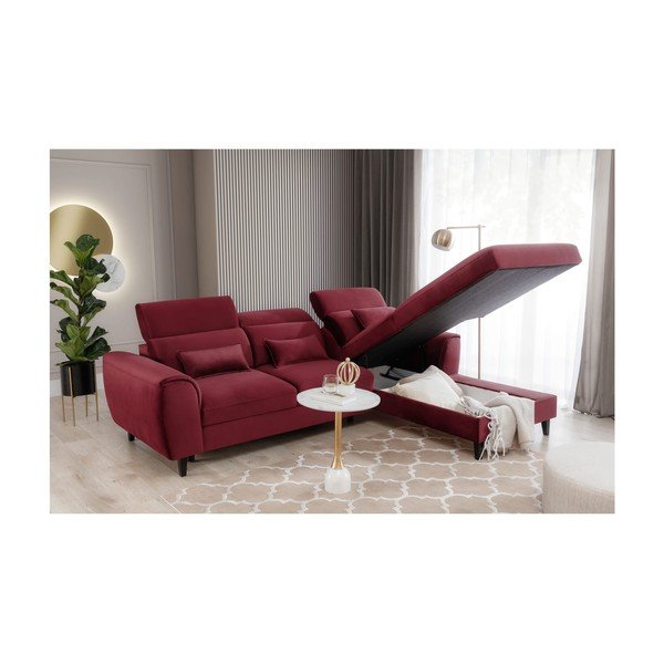Divano angolare rosso allungabile/con contenitore (con penisola a destra/con chaise lounge) e rivestimento in velluto Foble – ELTAP-image-4
