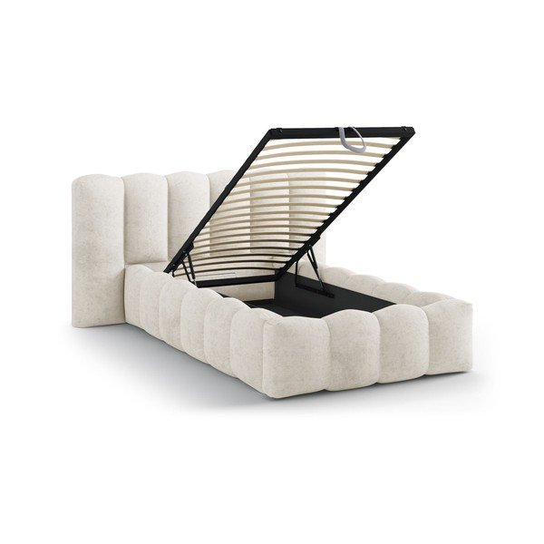 Letto singolo imbottito beige con contenitore con rete inclusa 90x200 cm Lupine – Micadoni -image-1