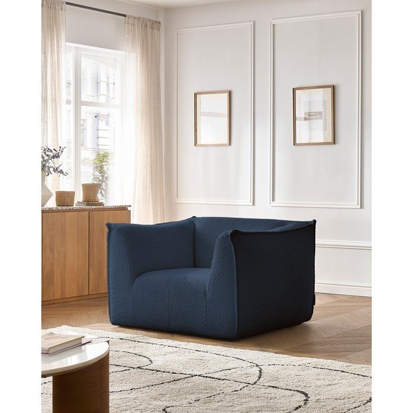 Poltrona blu scuro con rivestimento in bouclé Giorgia – Bobochic Paris-image-1