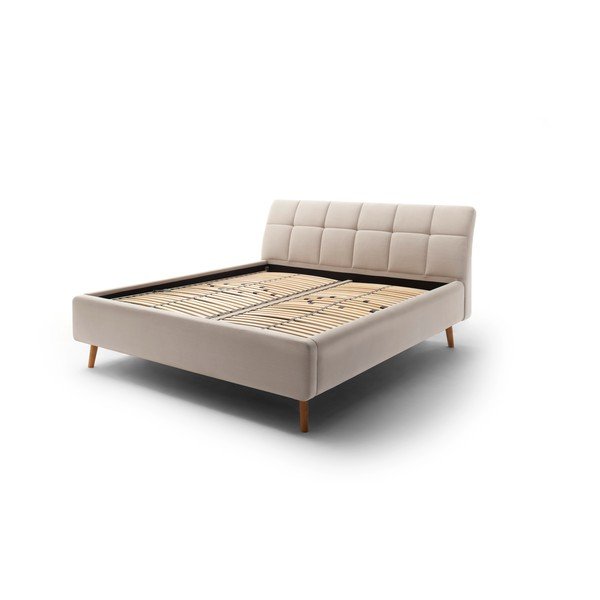 Letto matrimoniale imbottito beige con contenitore con rete inclusa 160x200 cm Mila – Meise Möbel-image-3