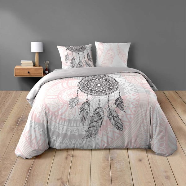Biancheria da letto in cotone bianco e rosa per letto matrimoniale 200x200 cm Namaste - douceur d'intérieur