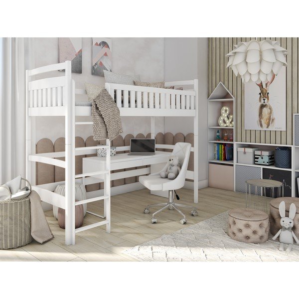 Letto rialzato in pino bianco 80x160 cm Mia - Lano Meble-image-1