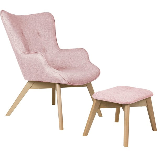 Poltrona con poggiapiedi rosa chiaro Niko – Ropez