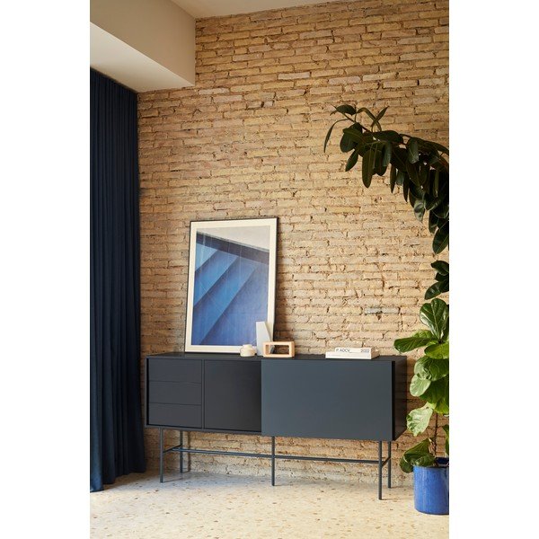 Cassettiera bassa nero-antracite con ante scorrevoli 180x91 cm Nube - Teulat-image-1