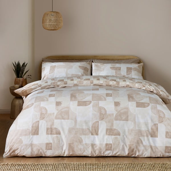 Biancheria da letto beige per letto matrimoniale 200x200 cm Sloane Geo – Catherine Lansfield-image-1