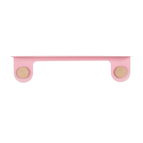 Mensola a muro in acciaio rosa con dettaglio in legno di quercia con 2 ganci , lunghezza 60 cm Hook - Gazzda