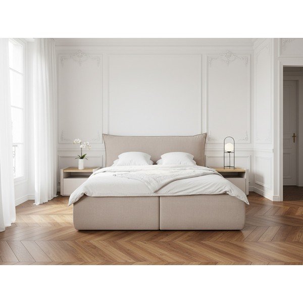 Letto matrimoniale imbottito beige con contenitore con griglia 160x200 cm Jade - Bobochic Paris-image-3