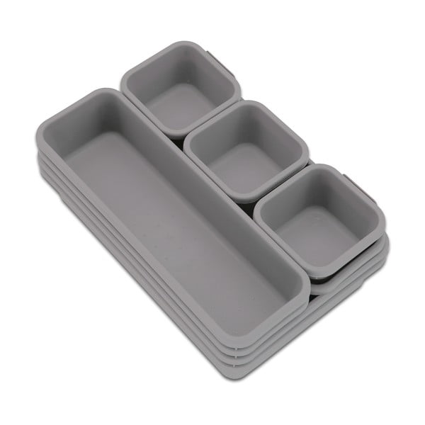 Set di 8 organizzatori per cassetti in plastica grigi - Addis