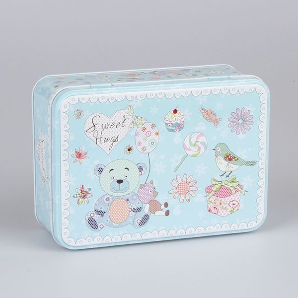 Modrá plechová dóza Dakls Sweet Pastel, délka 19 cm