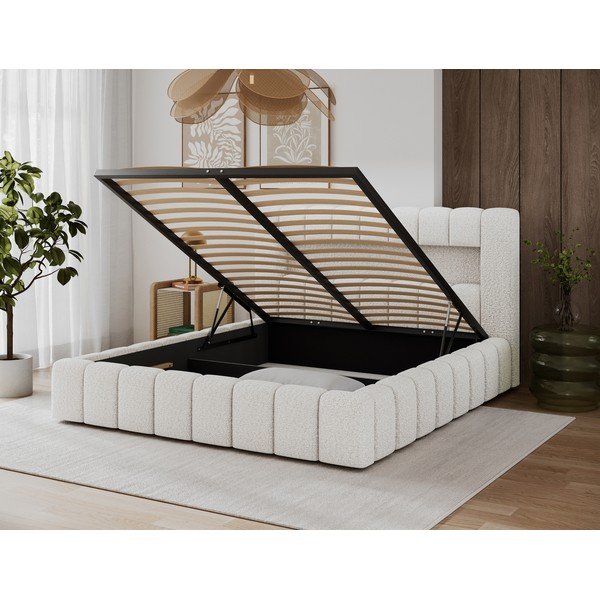 Letto matrimoniale imbottito color crema con contenitore con rete inclusa 140x200 cm Lamica – ELTAP-image-4