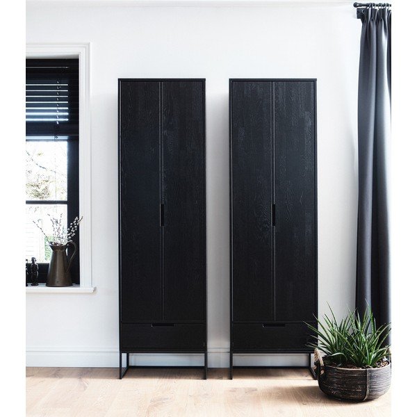 Armadietto nero in frassino massiccio 60x210x36 cm Silas – WOOOD-image-4