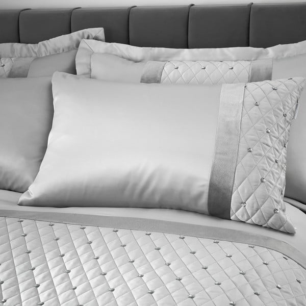 Set copripiumino e federa grigio in microsatinato per letto matrimoniale e per letto esteso 230x220 cm Sequin Cluster – Catherine Lansfield-image-1