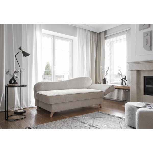 Chaise longue beige (con penisola a destra) con rivestimento in velluto a coste Chic Charlotte – Miuform-image-3