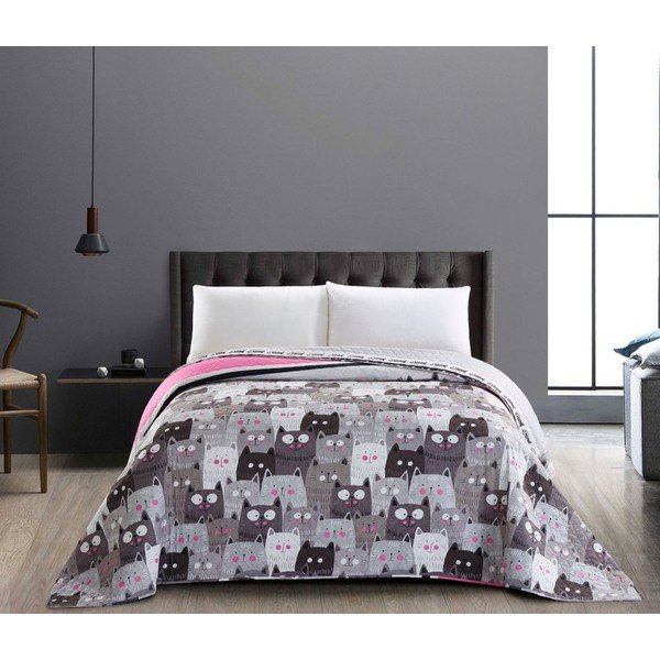 Copriletto reversibile in microfibra grigia Cat Invasion, 170 x 270 cm - DecoKing