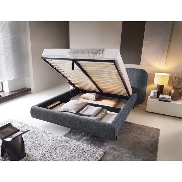 Letto matrimoniale imbottito blu con contenitore e rete inclusi 140x200 cm Pointt – ELTAP-image-2