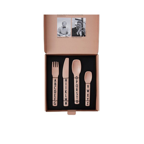 Set di 4 pezzi di posate rosa per bambini - Design Letters-image-3