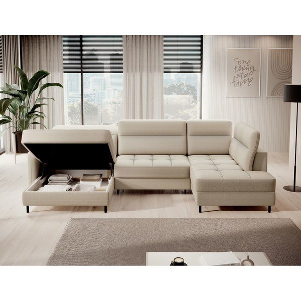 Divano angolare beige allungabile/con contenitore (con penisola a destra/a U) e rivestimento in velluto Berrto – ELTAP-image-3