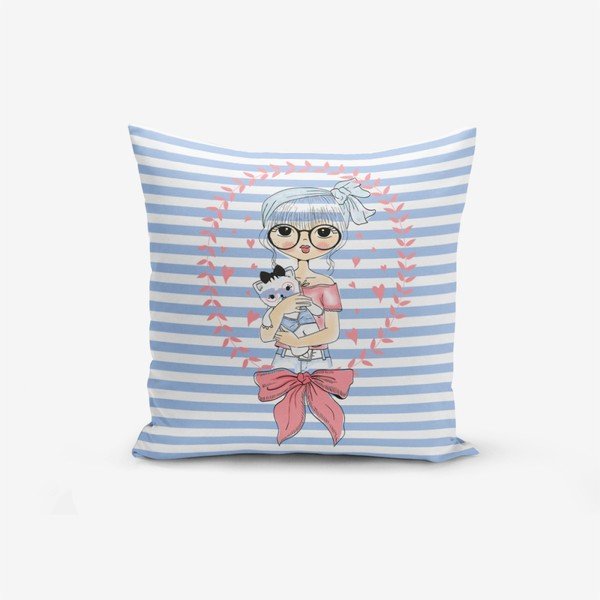Federa in misto cotone Blue Striped Fashion Girl, 45 x 45 cm - Minimalist Cushion Covers