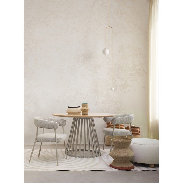 Poggiapiedi color crema con rivestimento in bouclé Irisha – Bizzotto-image-1