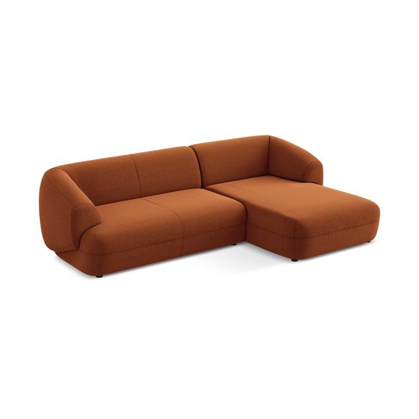 Divano angolare arancione (con penisola a destra) con rivestimento in velluto Moana – Makamii-image-2