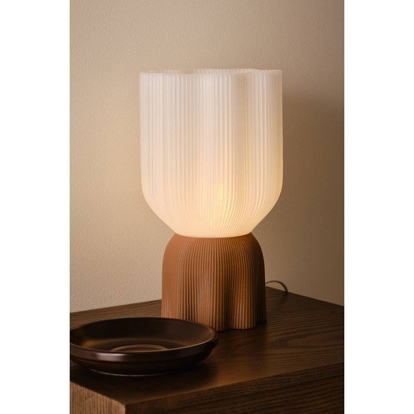 Lampada da tavolo bianca/marrone in plastica (altezza totale 27 cm) Camier – Jotex-image-1