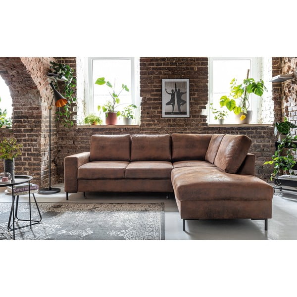 Divano letto angolare in similpelle marrone (angolo destro) Lofty Lilly - Miuform-image-1