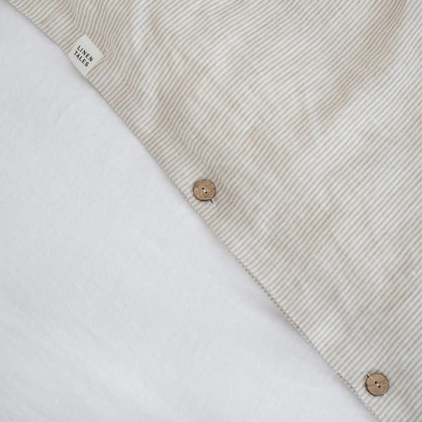 Lenzuola di lino bianco-beige per letto matrimoniale 200x200 cm Natural Stripes - Linen Tales-image-3