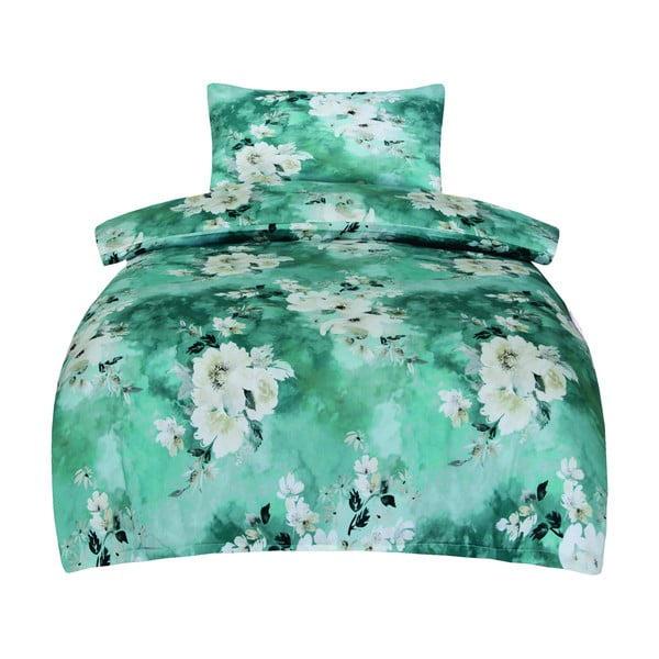 Biancheria da letto verde in raso di cotone per letto singolo 140x200 cm Fiona – My House