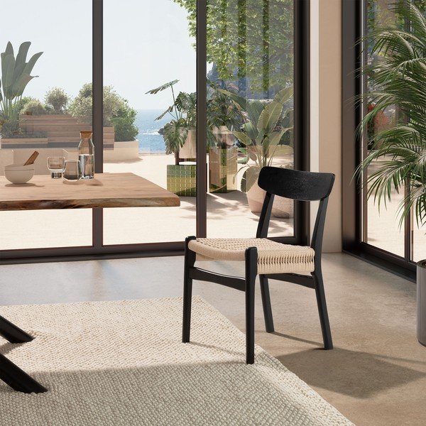 Sedie da pranzo in set nere in legno di cauciù massiccio 2 pz Biel – MOME-image-1