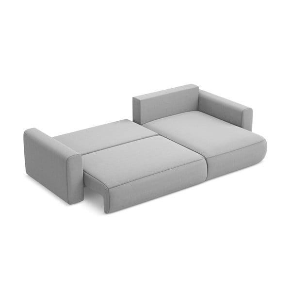 Divano angolare grigio chiaro allungabile/con contenitore (con penisola a destra/con chaise lounge) con rivestimento in velluto Kapua – Makamii-image-4