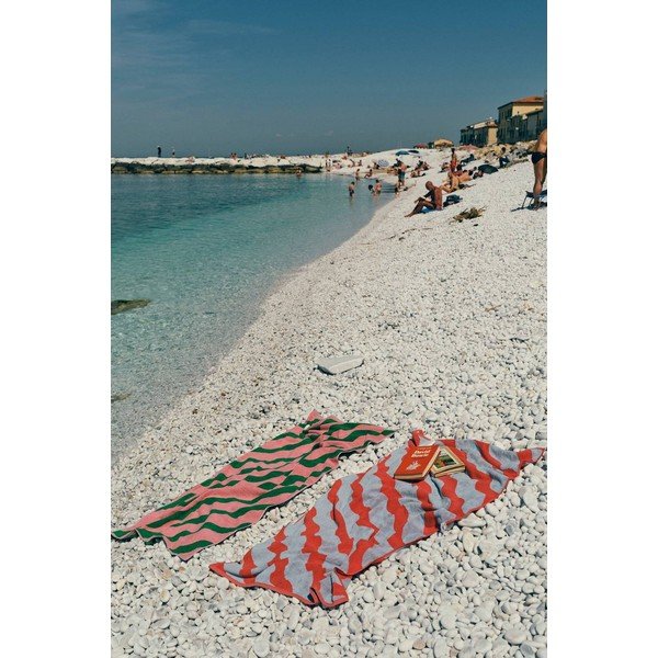 Asciugamano verde/rosa in cotone 90x150 cm Waves – Jotex-image-1