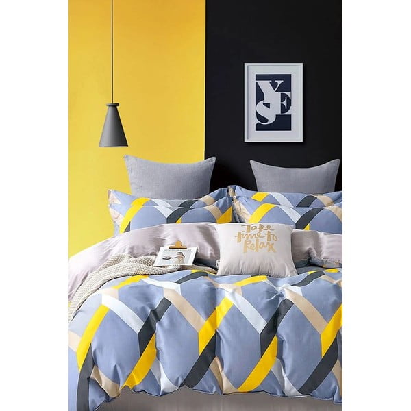 Lenzuolo matrimoniale giallo-blu / lenzuolo allungato 200x220 cm - Mila Home