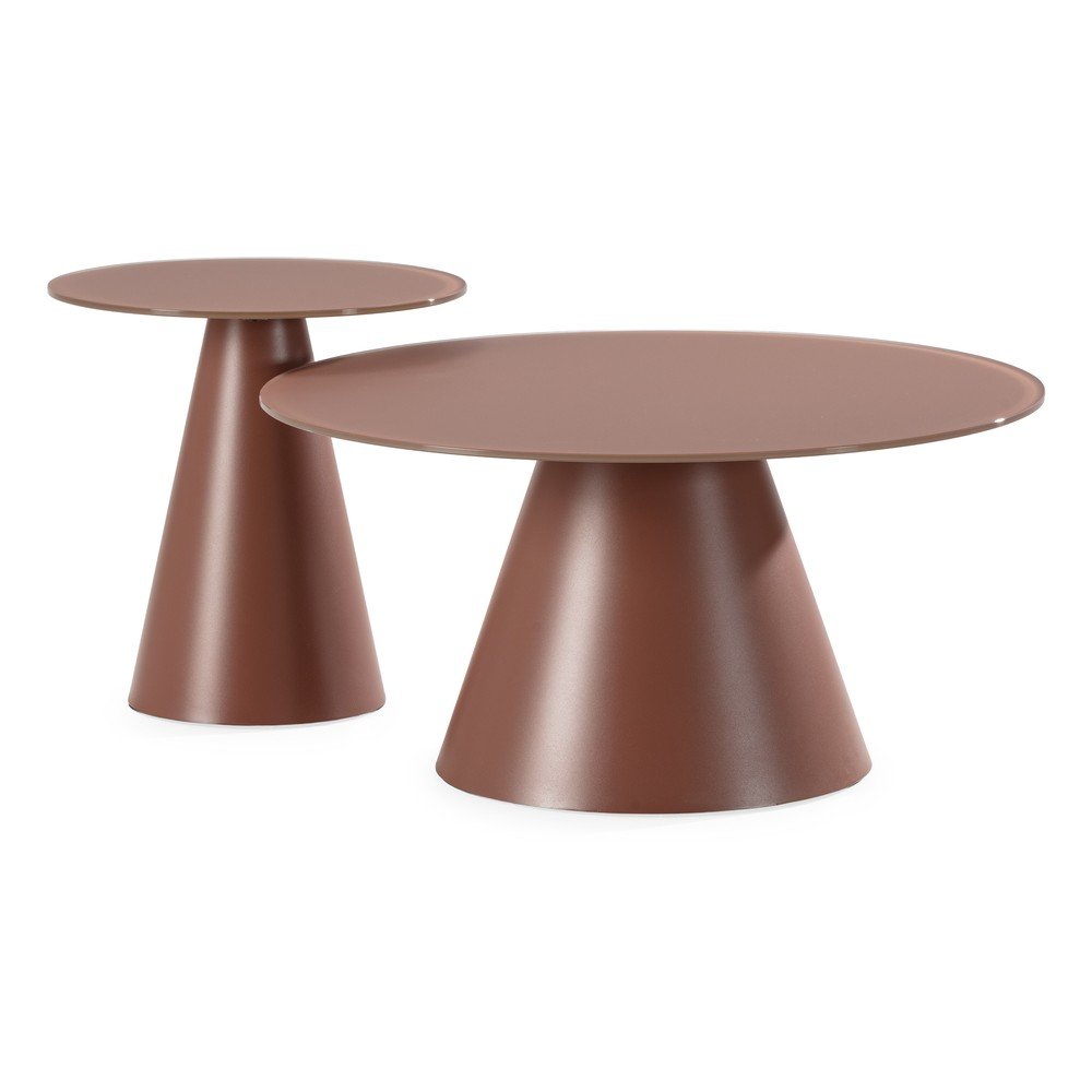 Set di tavolini da salotto rotondi marroni con piano in vetro 2 pz ø 80 cm Vida – MOME | Tavolini da salotto