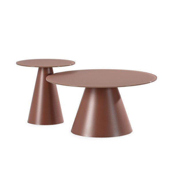 Set di tavolini da salotto rotondi marroni con piano in vetro 2 pz ø 80 cm Vida – MOME