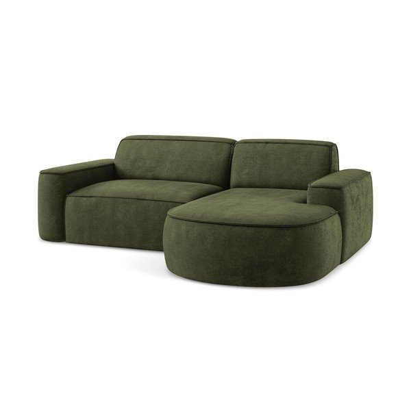 Divano angolare verde (con penisola a destra/con chaise lounge) con rivestimento in ciniglia Omao – Makamii-image-4