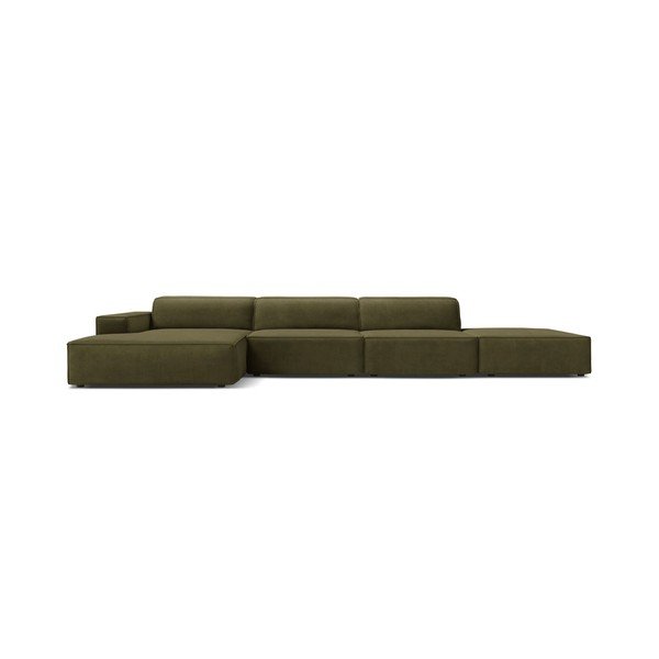 Divano angolare componibile color kaki (con penisola a sinistra/con chaise lounge) con rivestimento in velluto Jodie – Micadoni -image-3