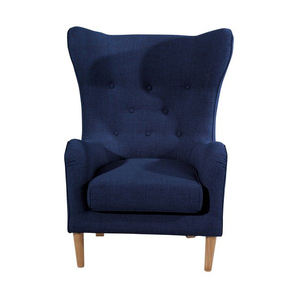 Poltrona in lino con orecchie blu scuro Miriam - Max Winzer-image-2