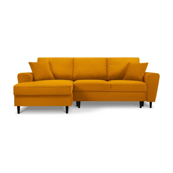 Divano angolare color senape allungabile e con contenitore (con penisola a sinistra/con chaise lounge) con rivestimento in velluto a coste Kyoto – Cosmopolitan Design